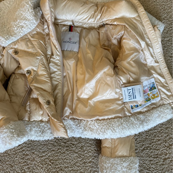 "Chic Moncler Girls' Size 8 Jacket: Tan with Gold Tones" - Picture 7 of 16